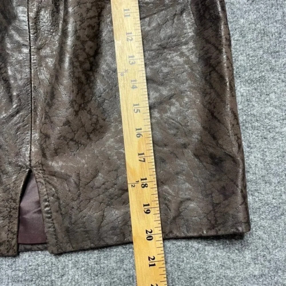Glen Wood Womens Straight Skirt Brown Leather Knee Length Textured Slit Zipper 6 - Picture 10 of 10